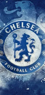 Chelsea FC logo in vibrant blue on mobile wallpaper.