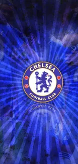 Chelsea FC wallpaper with vibrant blue burst and logo.