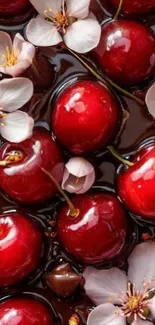 Mobile wallpaper featuring cherries and blossoms.