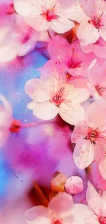 Artistic cherry blossom mobile wallpaper with pink flowers.