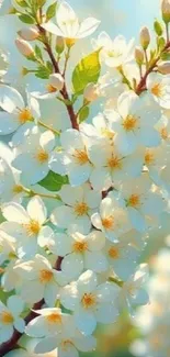 Cherry blossoms in full bloom on branch wallpaper