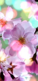 Cherry blossom branches with soft pink petals and bokeh background.