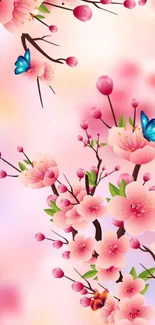 Cherry blossoms with butterflies in pastel hues.