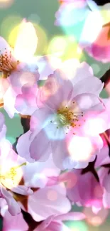 Cherry blossom wallpaper with bokeh effect and vibrant colors.