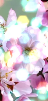 Cherry blossom wallpaper with dreamy bokeh effects and pastel colors.