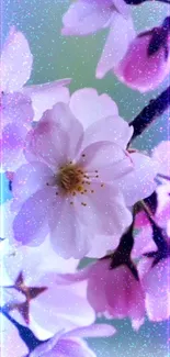 Pink cherry blossoms with glitter effect on mobile wallpaper.