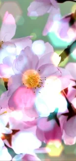 Pink cherry blossoms with glowing effect.