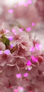 Cherry blossoms with pink heart overlays.