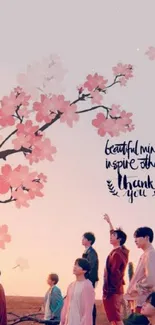 Cherry blossoms with inspiring quote wallpaper.