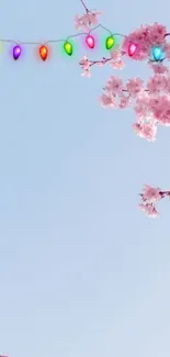 Cherry blossoms with colorful lights on a blue sky background.