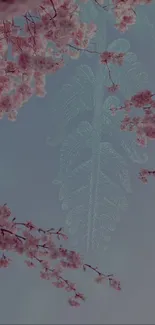 Serene cherry blossom wallpaper with pink flowers against a blue sky.