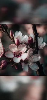 Cherry blossom mobile wallpaper with pink flowers on branches.