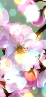 Vibrant cherry blossoms against a colorful background.