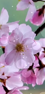 Cherry blossom flowers in pink with green background.