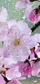 Cherry blossoms with raindrops mobile wallpaper.