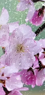 Cherry blossom with raindrops wallpaper for mobile.