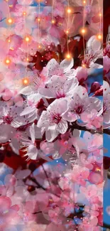 Vibrant cherry blossom wallpaper with sparkling effects enhancing natural beauty.