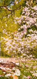 Mobile wallpaper featuring pink cherry blossoms in a serene, natural setting.