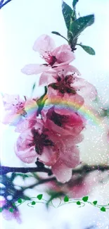 Cherry blossoms with a soft rainbow accent.