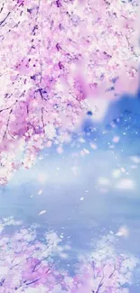 Serene cherry blossoms on blue sky background mobile wallpaper.