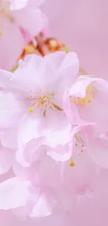 Soft pink cherry blossoms wallpaper with delicate petals and gentle hues.