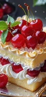 Cherry dessert cake with cream and layers.
