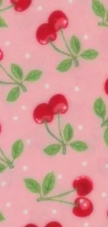 Cherries on a soft pink background pattern wallpaper.