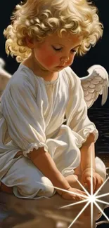 Cherubic angel in white with sparkling reflection.