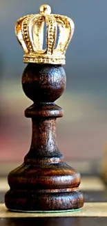 Crowned chess king on board, strategic art.