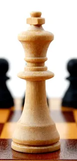 Wooden chess pieces on a chessboard.