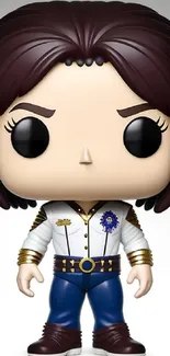 Funko-style chibi character in white outfit with dark hair and vibrant details.