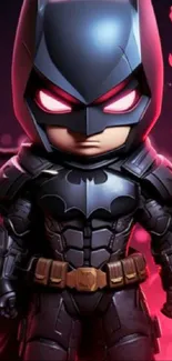 Chibi Dark Knight with striking colors and heroic pose.