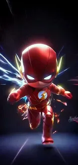 Chibi superhero running with vibrant speed.