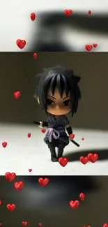 Chibi ninja with red hearts on wallpaper.