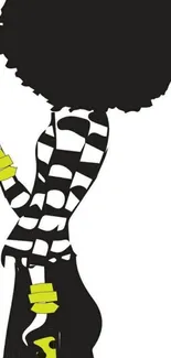 Chic afro silhouette with bold patterns and vibrant accents on a mobile wallpaper.