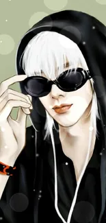 Anime character with chic style in sunglasses and black hoodie.