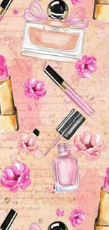 Pink chic makeup and beauty pattern wallpaper.