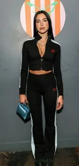 Chic black athletic outfit with sleek design and modern fashion appeal.