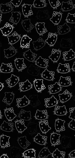 Chic black wallpaper with white cat drawings.