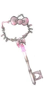 A whimsical key with a pink bow on white background wallpaper.