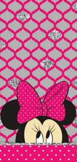 Chic cartoon pink and gray wallpaper with polka dots.