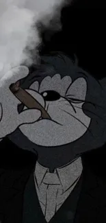 Stylish cartoon art of a character smoking a cigar in a dark setting.