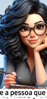 Cartoon woman with glasses in chic fashion style.