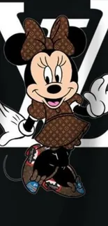 Chic cartoon character with elegant fashion elements on a wallpaper.