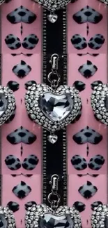 Chic diamond heart pattern in pink and black tones.