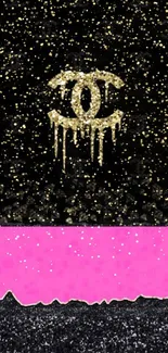 Chic dripping gold and pink wallpaper with glitter accents for mobile.