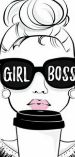 Girl boss wallpaper with minimalist design in black and white.