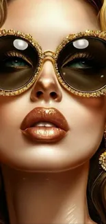 Glamorous woman with chic sunglasses and gold accents.