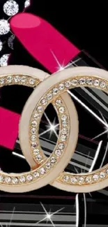 Jeweled circles with pink and black background.