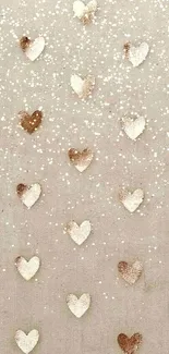 Mobile wallpaper with beige hearts pattern on soft background.